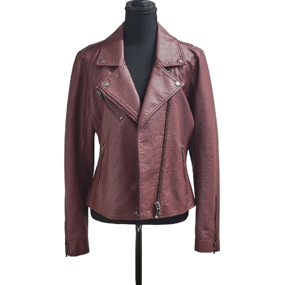 BLANK NYC MOTO JACKET VEGAN LEATHER RUM RASIN SZ LARGE Great Condition! - Picture 5 of 15